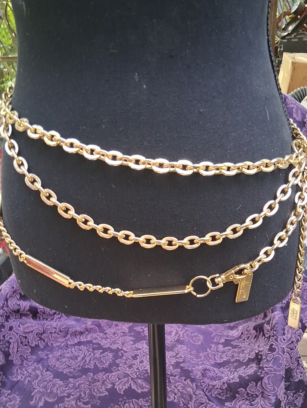 Gold-Tone Chain Waist Belt with Tag Accent